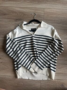 Truth Cream & Black Striped Polo Knit Top